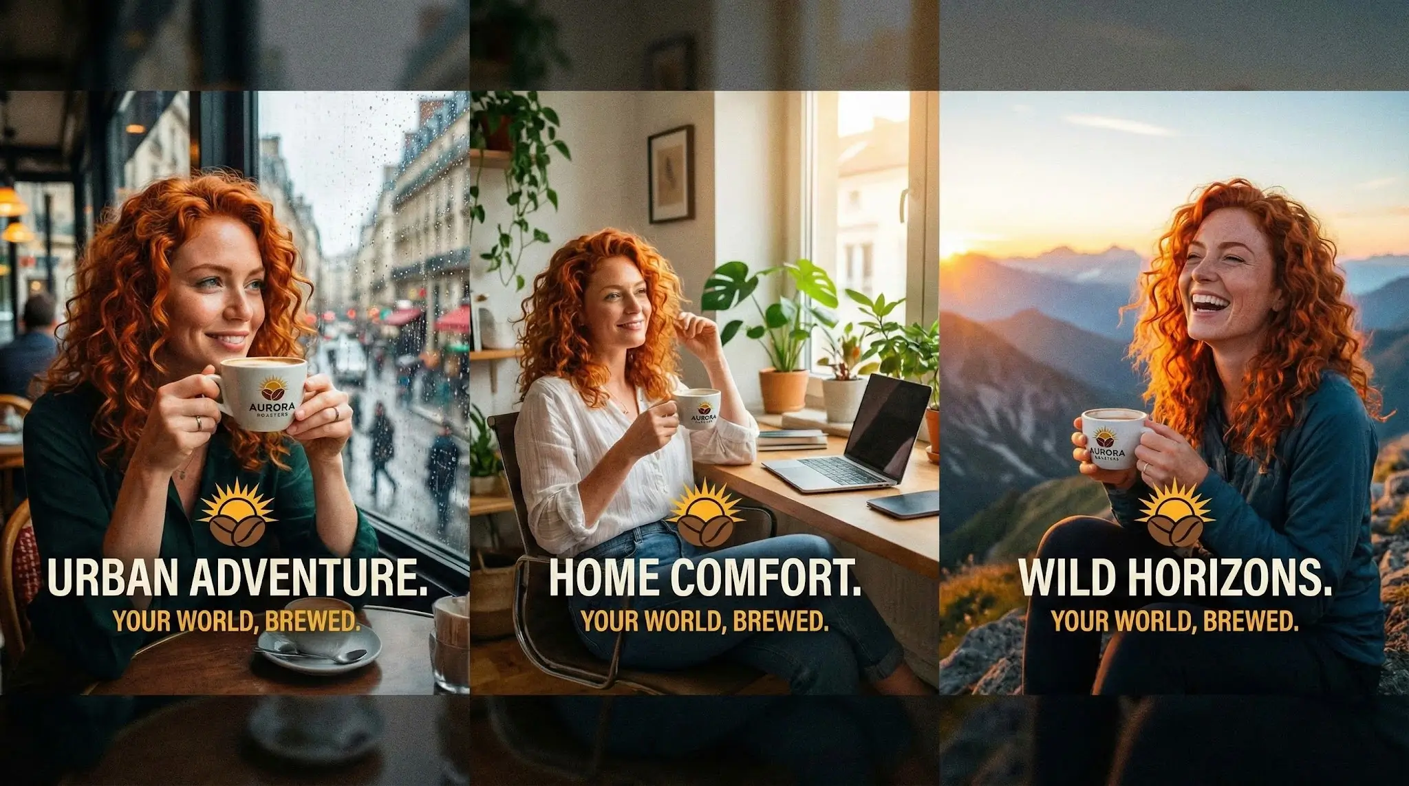 Ad Campaign Three social media ads with the same character made by AI