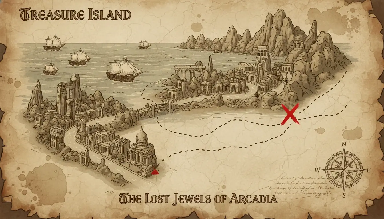 Style Transfer Example A city street transformed into an ancient treasure map, demonstrating style transfer.