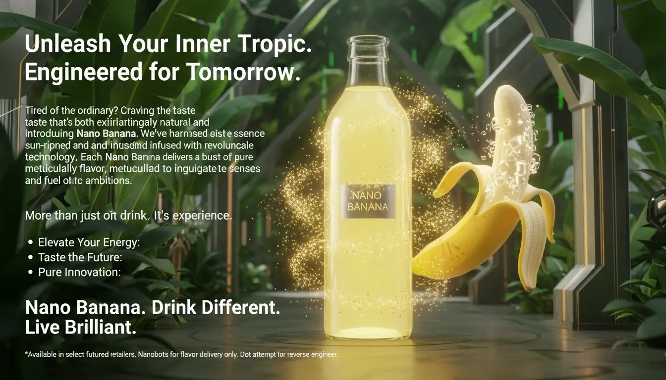 Advertising Campaigns A creative advertisement for a fictional drink, generated by Nano Banana.